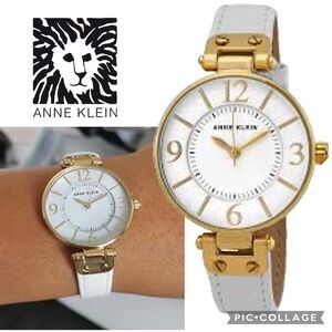 Anne Klein Gold & White Leather Strap Watch 10/9168WTWT